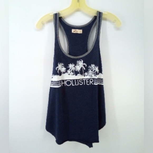 ⭐3/$30 Y2K Hollister Palm Trees Blue White Navy Gray Tank Top Small 90's 2000's - Picture 5 of 9